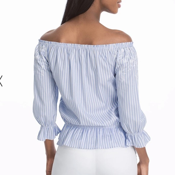 WHBM blue & white striped off shoulder top - Picture 3 of 13